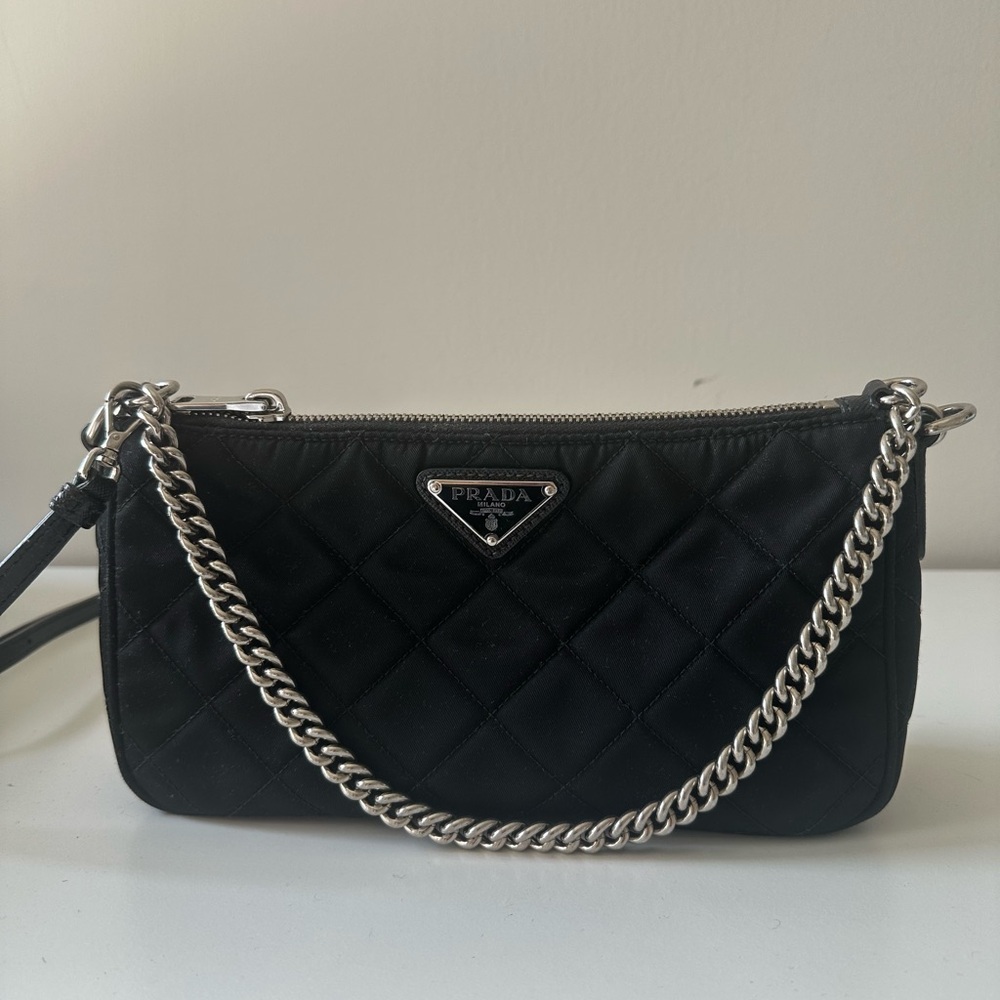 Prada Black Crossbody Bag with Silver Chain